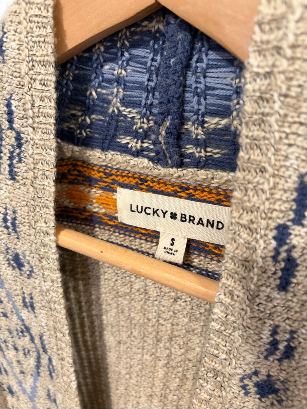 Lucky Brand Cream Open Knit Cardigan with Blue and Rust Accents - Picture 3 of 3